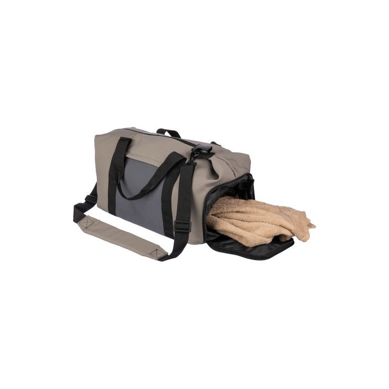Sac de sport personnalisé en polyester pas cher - Ines Matières : polyester Couleurs : taupe marquage laser ultra précis