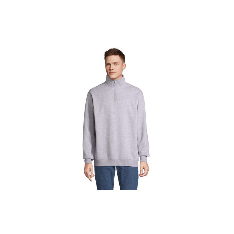 Sweat Zip Col Confortable et Éthique Personnalisé - Conrad Taille textile : S Couleurs : gris chiné marquage laser ultra précis