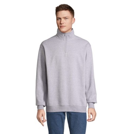 Sweat Zip Col Confortable et Éthique Personnalisé - Conrad Taille textile : S Couleurs : gris chiné marquage laser ultra précis