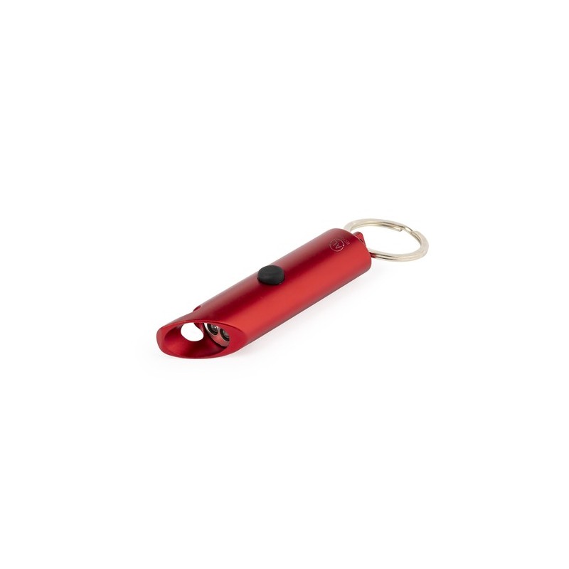 Porte-Clés Éco-responsable Personnalisé avec Lampe Kushing Matières : aluminium recyclé  Couleurs : rouge impression logo haute 