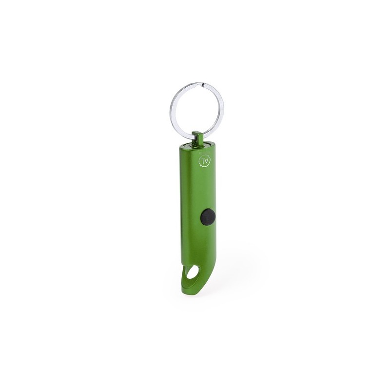 Porte-Clés Éco-responsable Personnalisé avec Lampe Kushing Matières : aluminium recyclé  Couleurs : noir personnalisable avec vo