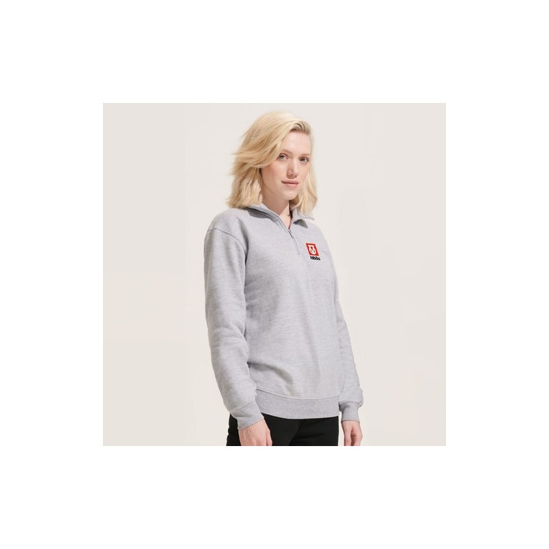 Sweat Zip Col Confortable et Éthique Personnalisé - Conrad Taille textile : S Couleurs : gris chiné livraison express 24h 48h