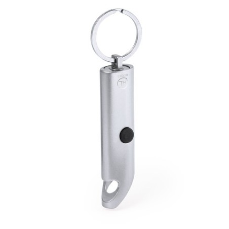 Porte-Clés Éco-responsable Personnalisé avec Lampe Kushing Matières : aluminium recyclé  Couleurs : argenté goodies publicitaire