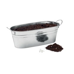 Bac en zinc  avec herbes aromatiques personnalisées - MIX SEEDS Matières : métal Couleurs : argenté mat cadeau entreprise pas ch