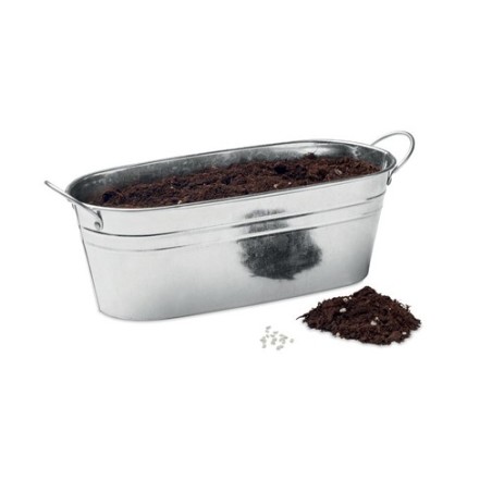 Bac en zinc  avec herbes aromatiques personnalisées - MIX SEEDS Matières : métal Couleurs : argenté mat cadeau entreprise pas ch