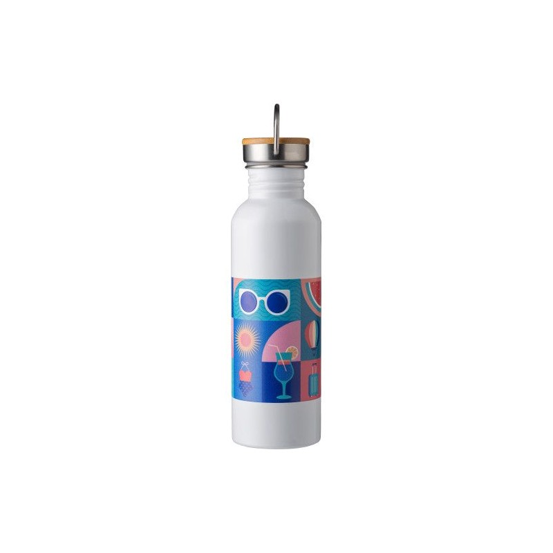 Bouteille Isotherme Personnalisée en Acier Inoxydable de 700 ml - Poppy Matières : bambou Couleurs : argenté marquage laser ultr