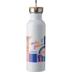 Bouteille Isotherme Personnalisée en Acier Inoxydable de 700 ml - Poppy Matières : bambou Couleurs : blanc impression haute défi