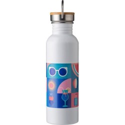 Bouteille Isotherme Personnalisée en Acier Inoxydable de 700 ml - Poppy Matières : bambou Couleurs : bleu objet promotionnel éco