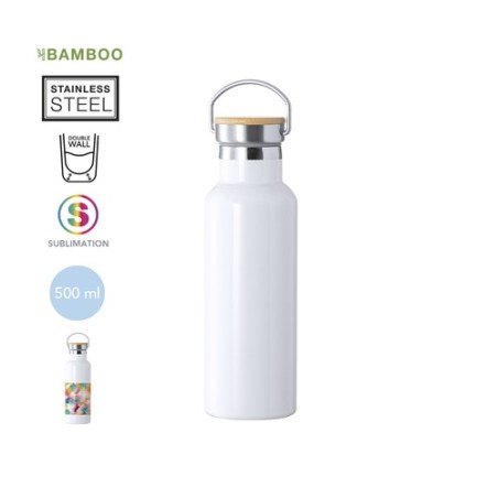 Bidon Thermique Personnalisé Sublimation Ying Matières : bambou Couleurs : blanc personnalisable avec votre logo
