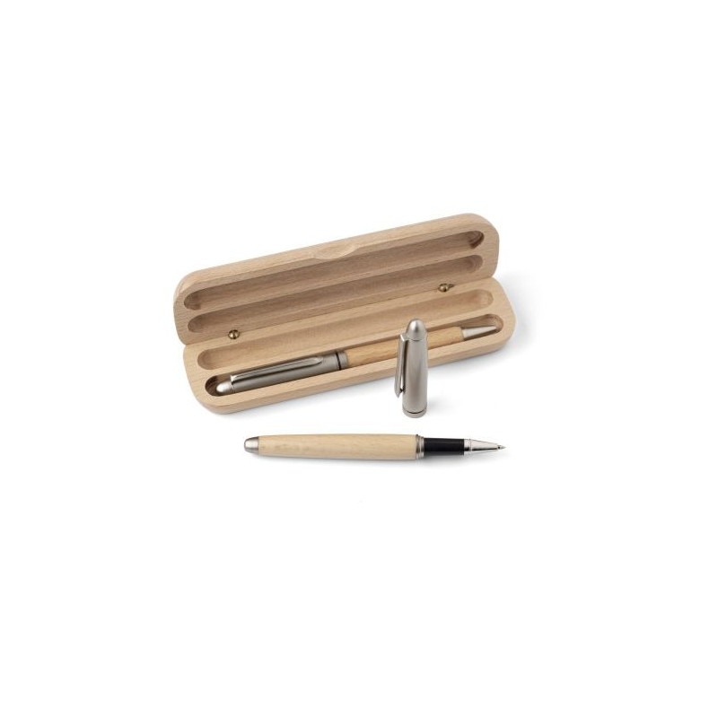 Parure élégante de stylo bille et roller en bois Oliviero Matières : bois Couleurs : brun cadeau entreprise pas cher