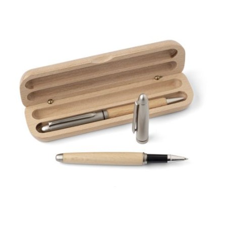 Parure élégante de stylo bille et roller en bois Oliviero Matières : bois Couleurs : brun cadeau entreprise pas cher