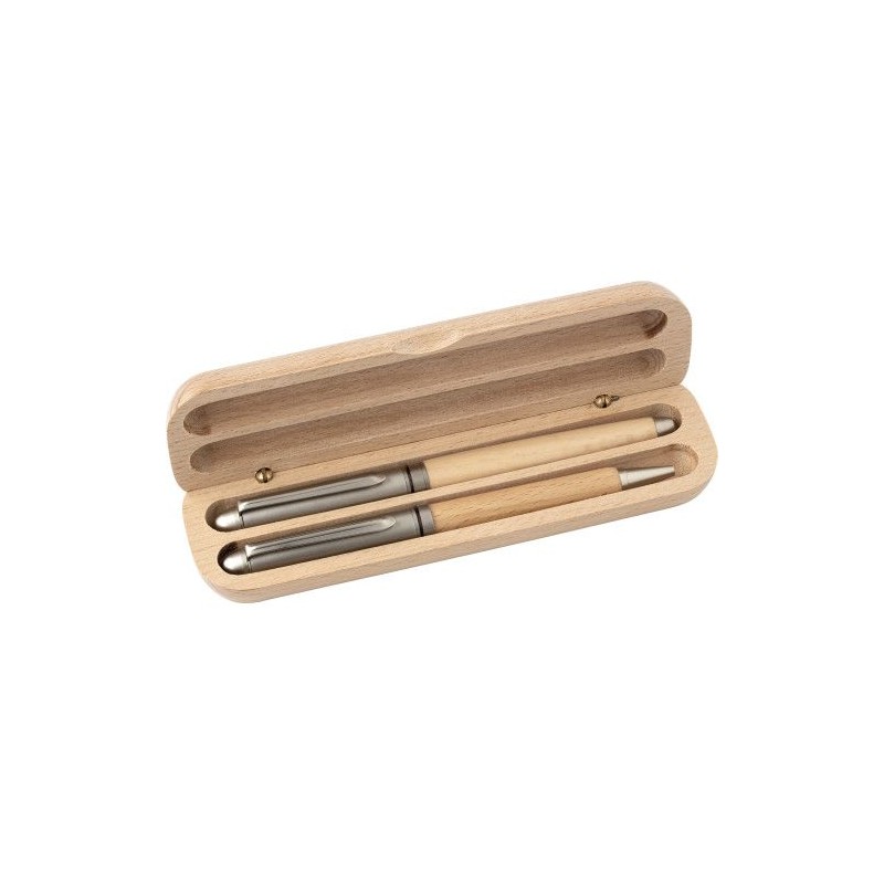 Parure élégante de stylo bille et roller en bois Oliviero Matières : bois Couleurs : brun goodies publicitaire événementiel