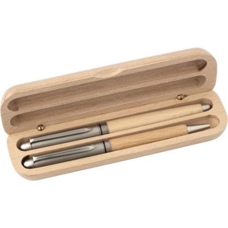 Parure élégante de stylo bille et roller en bois Oliviero Matières : bois Couleurs : brun goodies publicitaire événementiel