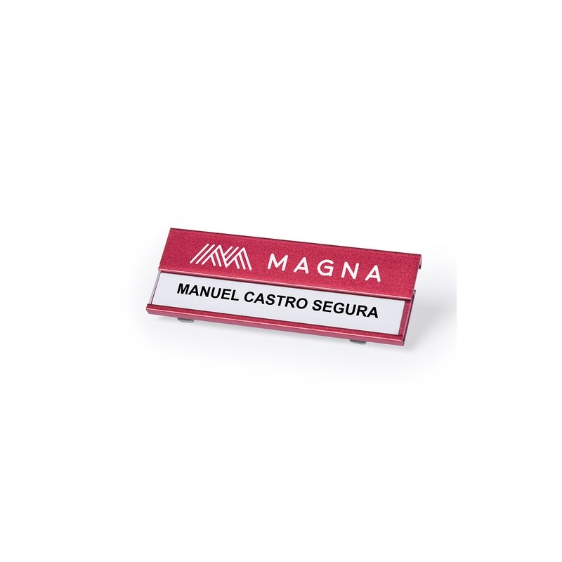 Porte-badge personnalisé  Badge Bindel Matières : aluminium Couleurs : argenté marquage couleur éclatante