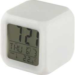 Horloge de bureau lumineuse personnalisée cube Leona avec changement de couleurs Matières : HIPS Couleurs : blanc goodies public