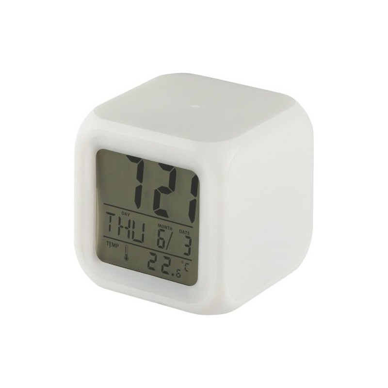 Horloge de bureau lumineuse personnalisée cube Leona avec changement de couleurs Matières : HIPS Couleurs : blanc goodies public
