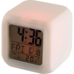 Horloge de bureau lumineuse personnalisée cube Leona avec changement de couleurs Matières : HIPS Couleurs : blanc impression hau