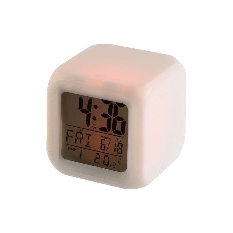 Horloge de bureau lumineuse personnalisée cube Leona avec changement de couleurs Matières : HIPS Couleurs : blanc impression hau
