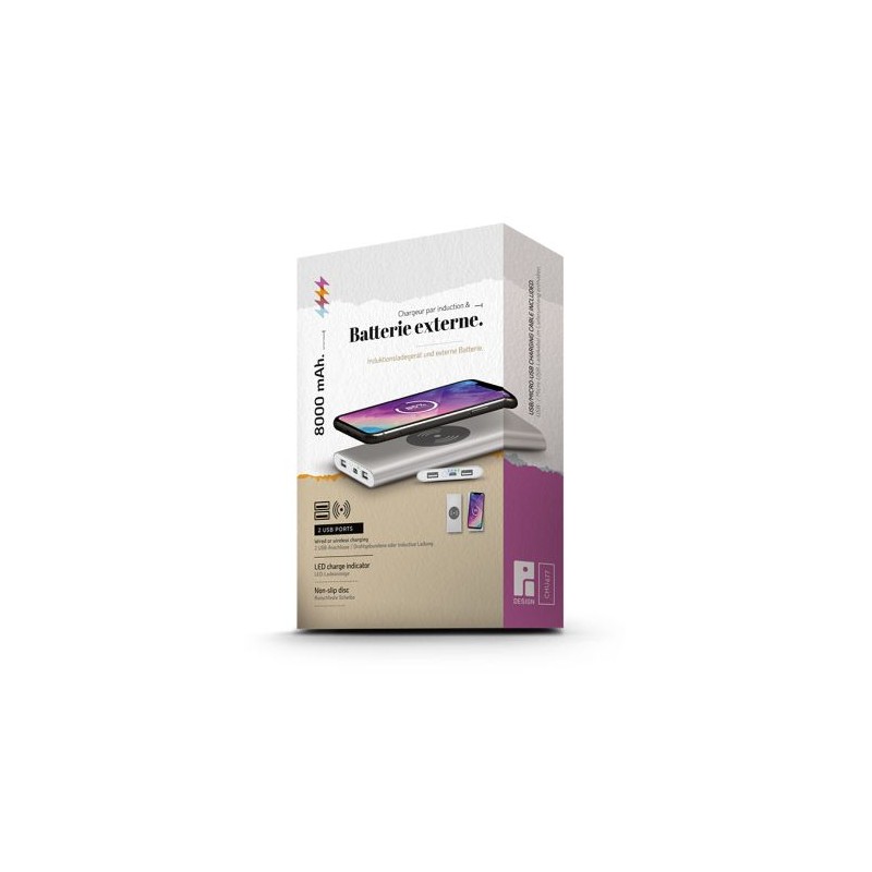 Batterie Externe Li-po 8000 mAh avec Chargeur Induction Personnalisé marquage laser ultra précis