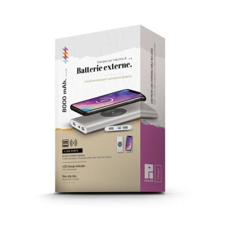 Batterie Externe Li-po 8000 mAh avec Chargeur Induction Personnalisé marquage laser ultra précis