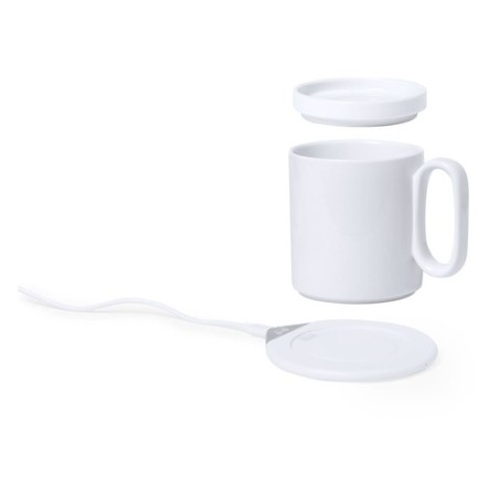 Chauffe-tasses sans fil personnalisé 10W  Kalan Matières : céramique Couleurs : blanc