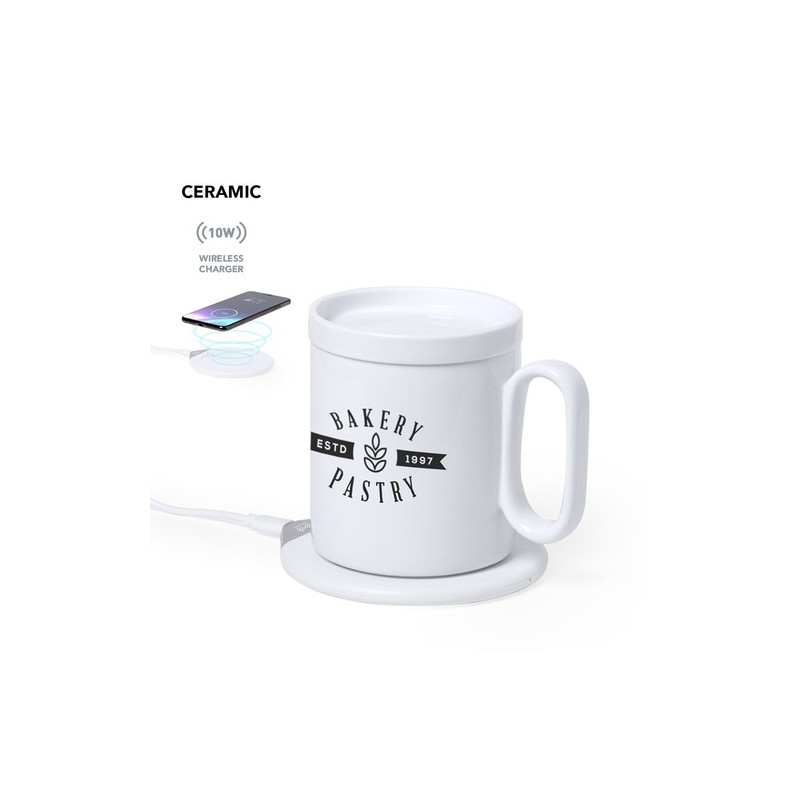 Chauffe-tasses sans fil personnalisé 10W  Kalan Matières : céramique Couleurs : blanc personnalisable avec votre logo