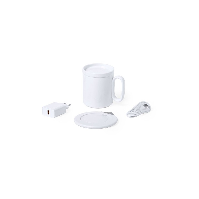 Chauffe-tasses sans fil personnalisé 10W  Kalan Matières : céramique Couleurs : blanc impression haute définition