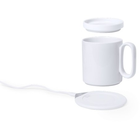 Chauffe-tasses sans fil personnalisé 10W  Kalan Matières : céramique Couleurs : blanc cadeau collaborateur premium