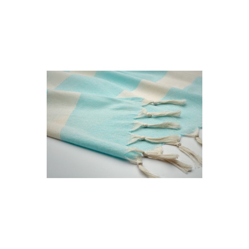 Fouta  et élégante personnalisée 140 gr/m² AGOURA Matières : coton recyclé Couleurs : turquoise objet promo petit budget