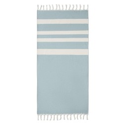 Fouta  et élégante personnalisée 140 gr/m² AGOURA Matières : coton recyclé Couleurs : bleu personnalisable avec votre logo