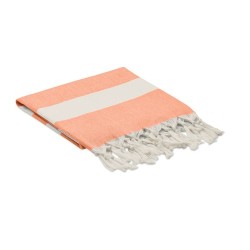 Fouta  et élégante personnalisée 140 gr/m² AGOURA Matières : coton recyclé Couleurs : orange cadeau collaborateur premium