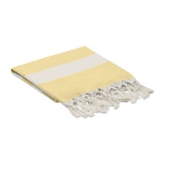 Fouta  et élégante personnalisée 140 gr/m² AGOURA Matières : coton recyclé Couleurs : jaune personnalisation rapide en France