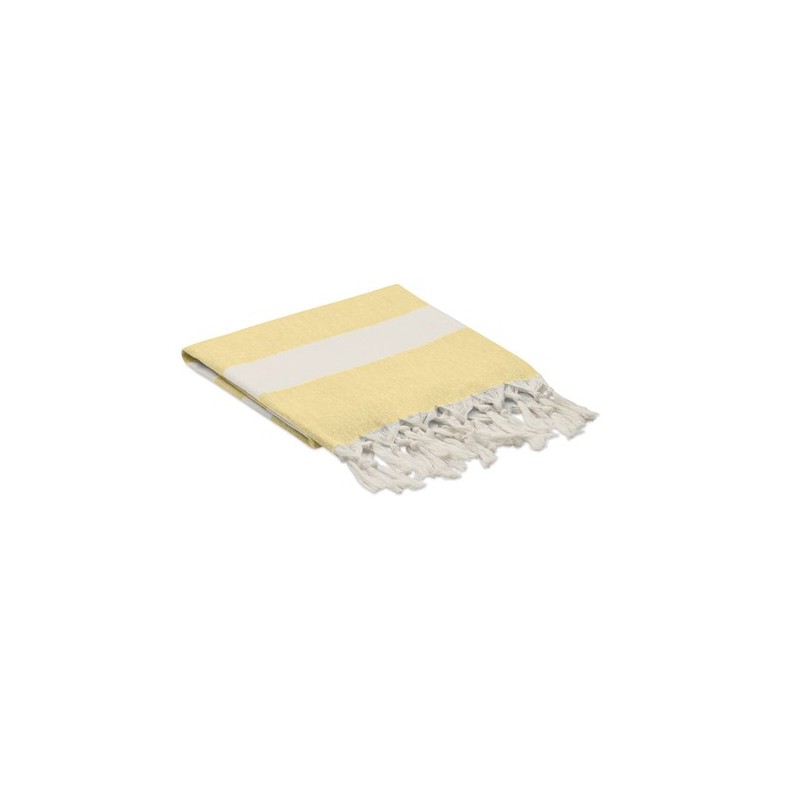 Fouta  et élégante personnalisée 140 gr/m² AGOURA Matières : coton recyclé Couleurs : jaune personnalisation rapide en France