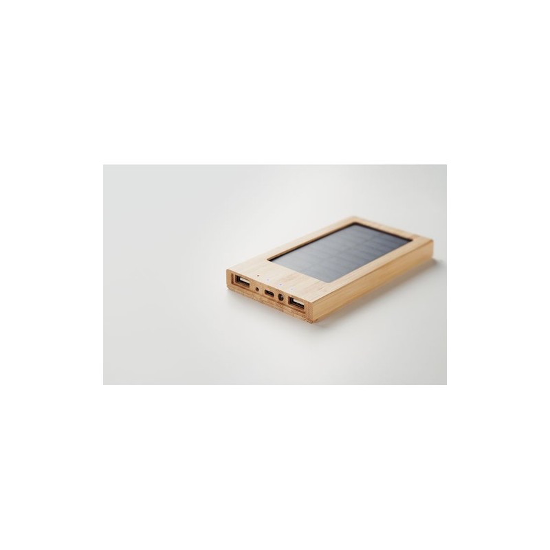 Powerbank solaire  personnalisée 4000 mAh - ARENA SOLAR Matières : bambou Couleurs : bois marquage laser ultra précis