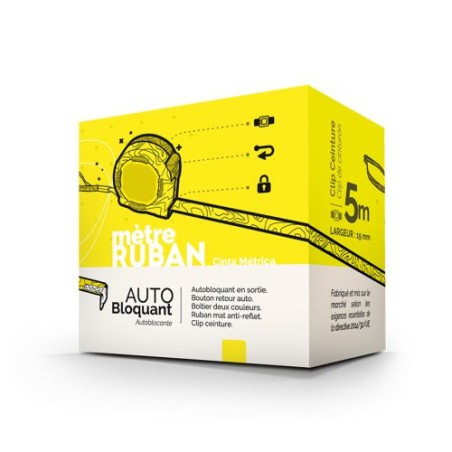 Mètre Ruban Jaune Pratique 5 m x 19 mm en Coque Plastique - Outil Publicitaire Personnalisé marquage couleur éclatante