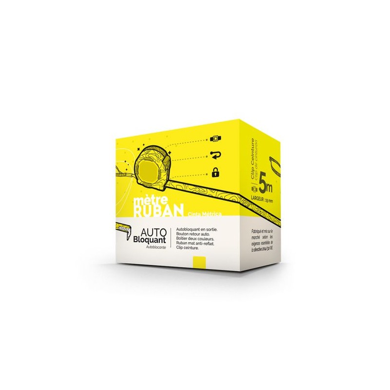 Mètre Ruban Jaune Pratique 5 m x 19 mm en Coque Plastique - Outil Publicitaire Personnalisé goodies personnalisé en stock