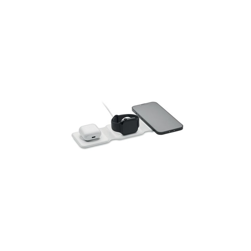 Chargeur pliable personnalisé 3 en 1 - ORIO Matières : ABS Couleurs : blanc goodies publicitaire événementiel