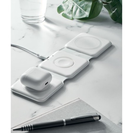 Chargeur pliable personnalisé 3 en 1 - ORIO Matières : ABS Couleurs : blanc cadeau collaborateur premium