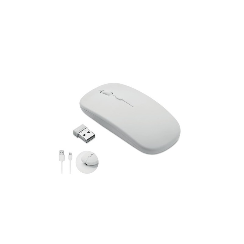 Souris sans fil rechargeable  personnalisée - CURVY C Matières : ABS recyclé Couleurs : blanc