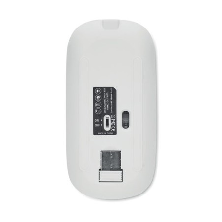 Souris sans fil rechargeable  personnalisée - CURVY C Matières : ABS recyclé Couleurs : blanc goodies publicitaire événementiel