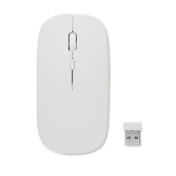 Souris sans fil rechargeable  personnalisée - CURVY C Matières : ABS recyclé Couleurs : blanc marquage laser ultra précis