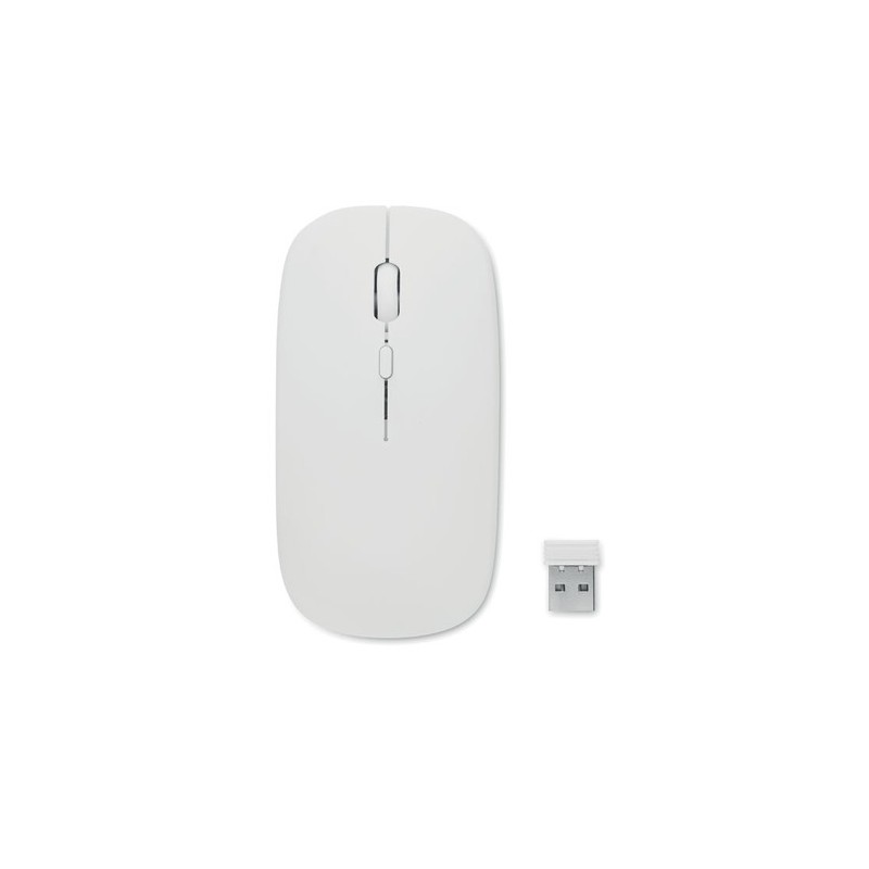 Souris sans fil rechargeable  personnalisée - CURVY C Matières : ABS recyclé Couleurs : blanc marquage laser ultra précis