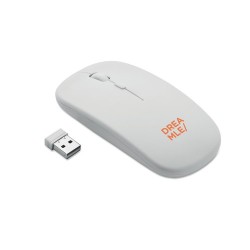 Souris sans fil rechargeable  personnalisée - CURVY C Matières : ABS recyclé Couleurs : blanc cadeau collaborateur premium