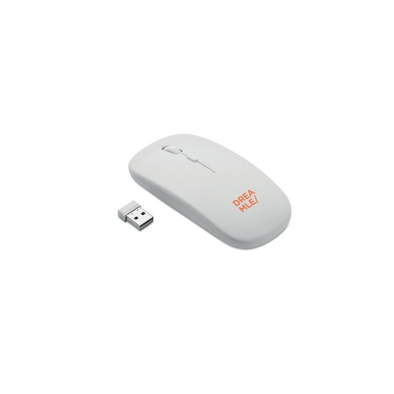 Souris sans fil rechargeable  personnalisée - CURVY C Matières : ABS recyclé Couleurs : blanc cadeau collaborateur premium
