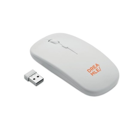 Souris sans fil rechargeable  personnalisée - CURVY C Matières : ABS recyclé Couleurs : blanc cadeau collaborateur premium