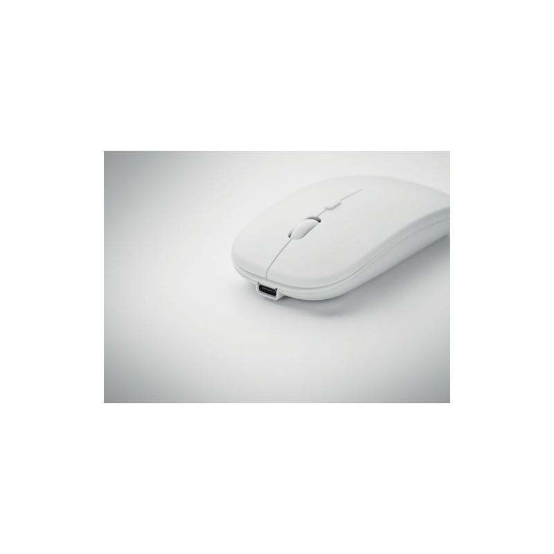 Souris sans fil rechargeable  personnalisée - CURVY C Matières : ABS recyclé Couleurs : blanc accessoire événementiel unique