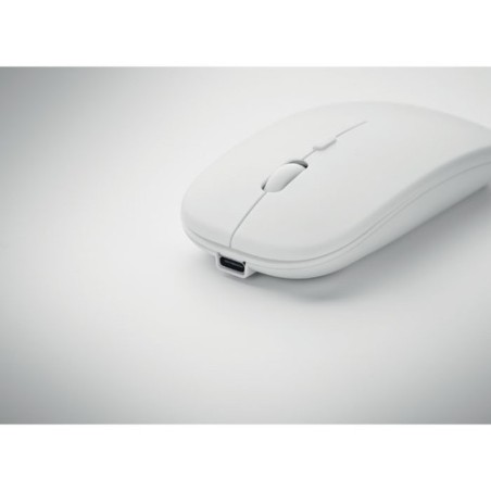 Souris sans fil rechargeable  personnalisée - CURVY C Matières : ABS recyclé Couleurs : blanc accessoire événementiel unique