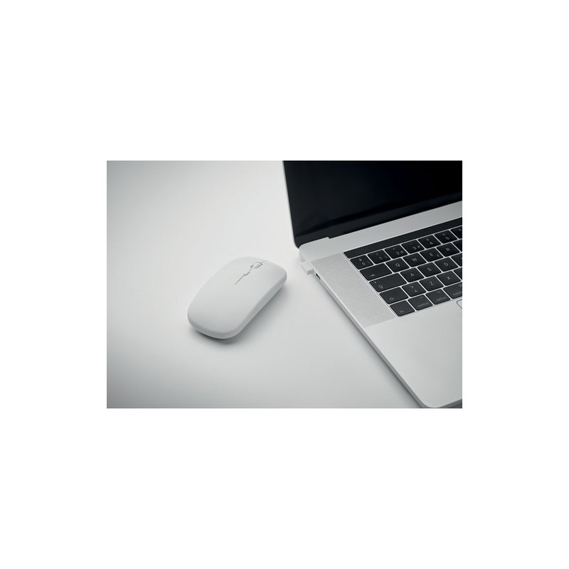 Souris sans fil rechargeable  personnalisée - CURVY C Matières : ABS recyclé Couleurs : blanc objet publicitaire robuste