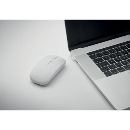 Souris sans fil rechargeable  personnalisée - CURVY C Matières : ABS recyclé Couleurs : blanc objet publicitaire robuste