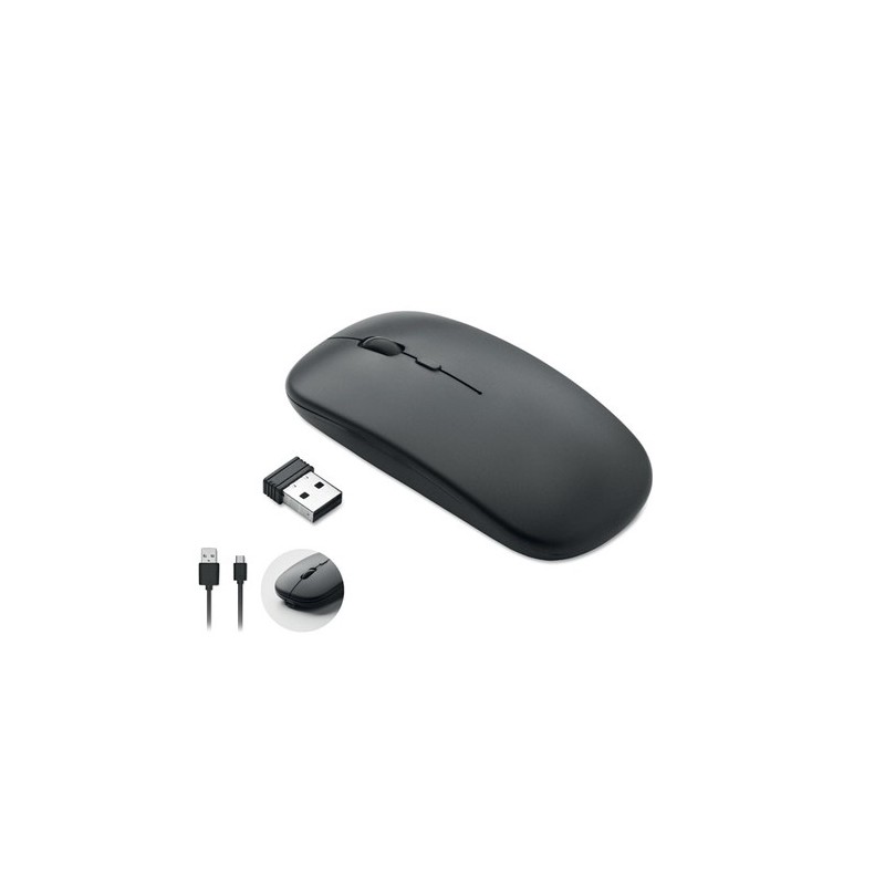 Souris sans fil rechargeable  personnalisée - CURVY C Matières : ABS recyclé Couleurs : noir personnalisable avec votre logo